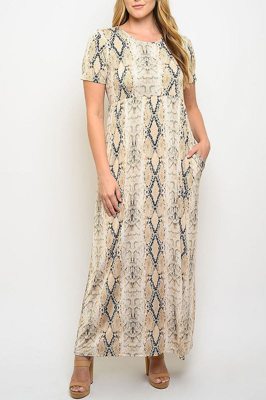 Snake print with pockets maxi dress (EDWT3441)