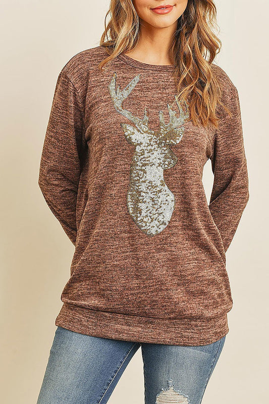 Brushed hacci sequins reindeer shape top (ED8318)