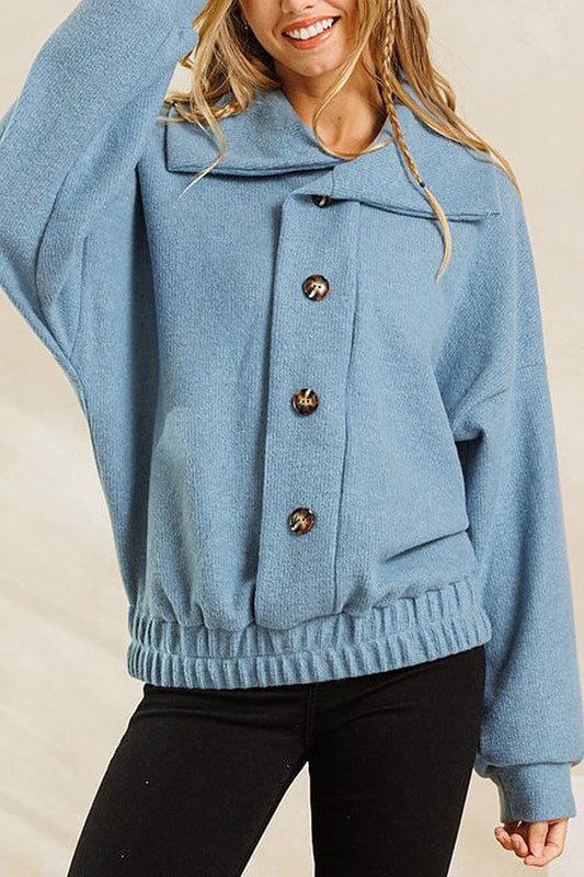 Long sleeve button detailed collar sweater (EDWT8456)