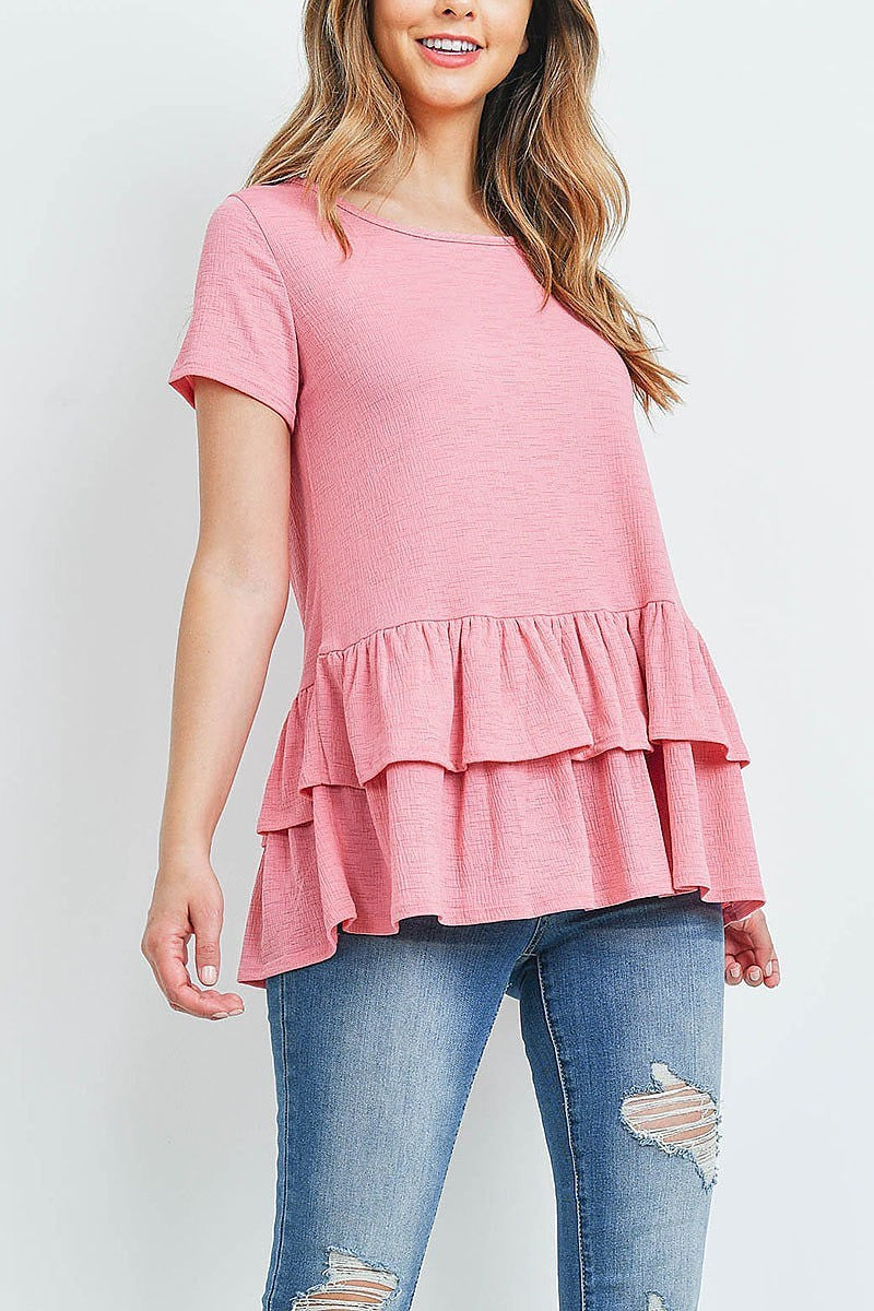 Short sleeves layered ruffle hem top (ED9252)