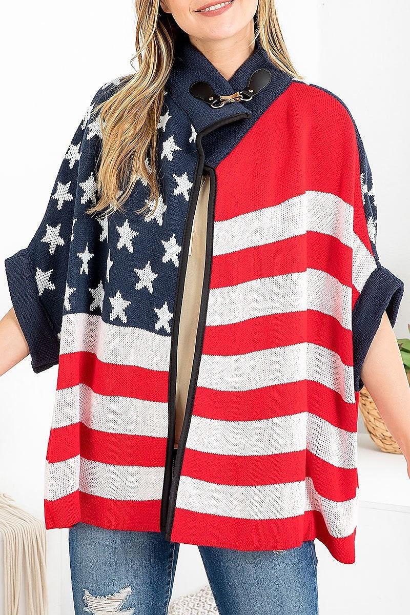 American flag knit w zipper n buckle lock poncho (DGS5400)