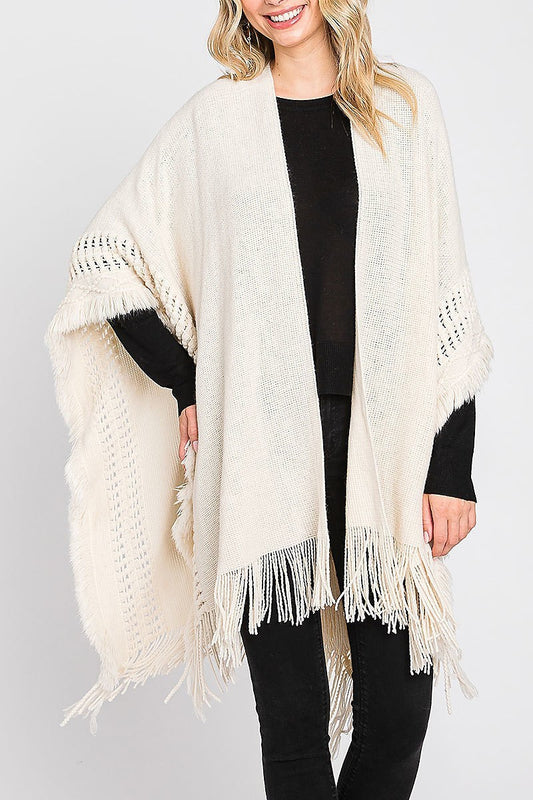 Knit ruana with fringe (DGS6115)