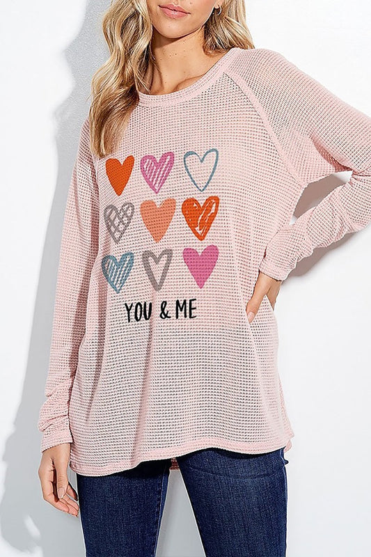 You amd me hearts all over knit long sleeve top (EF5067)