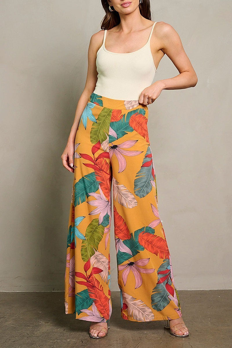 Zip up leaf print wide leg pants (EGWT1967)