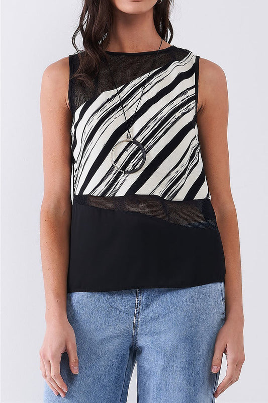 Stripe sheer open back color block top (TDG8131)