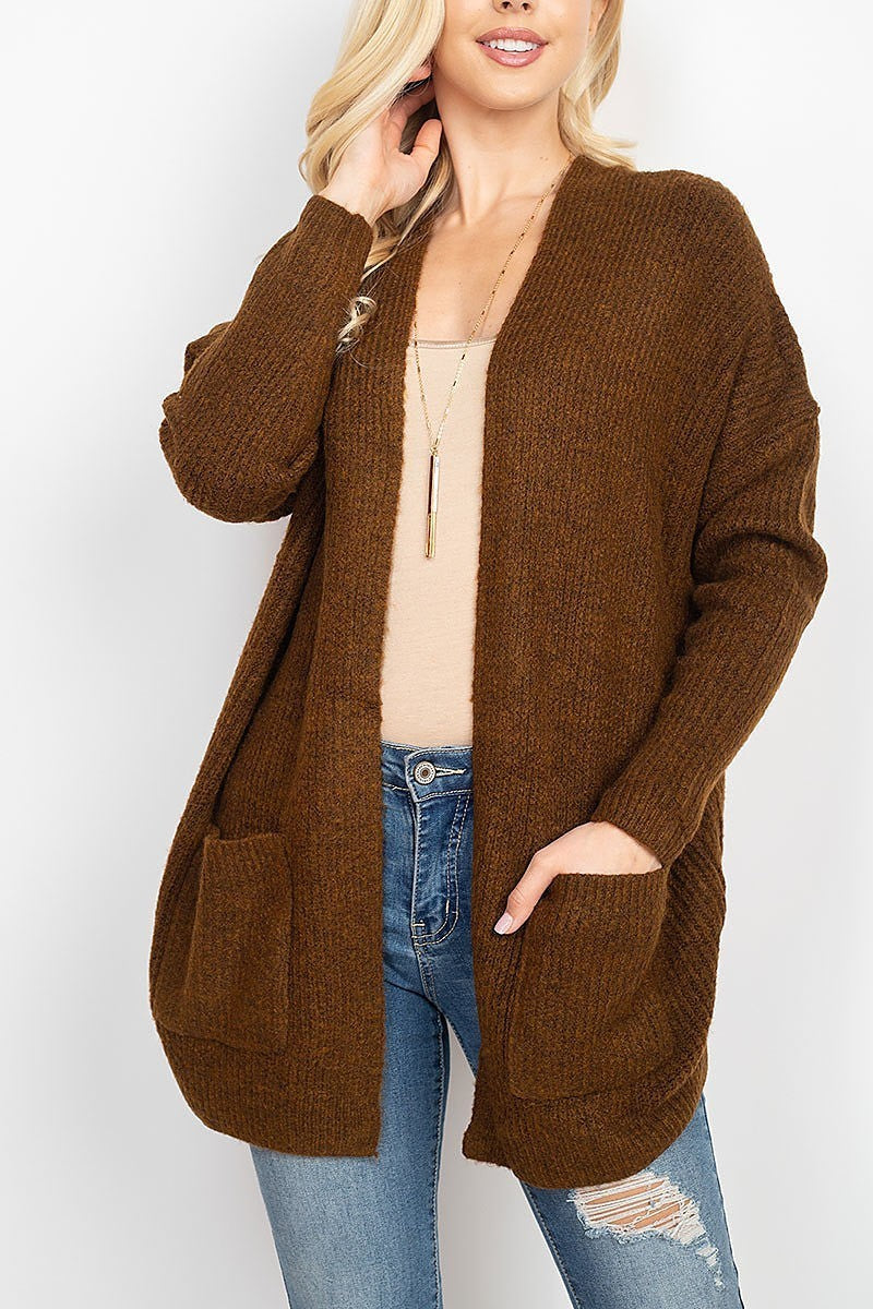 Cable back detail pocket front sweater cardigan (DGS5289)