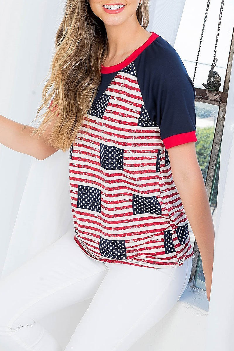 Usa flag short sleeve raglan top (EF3975)