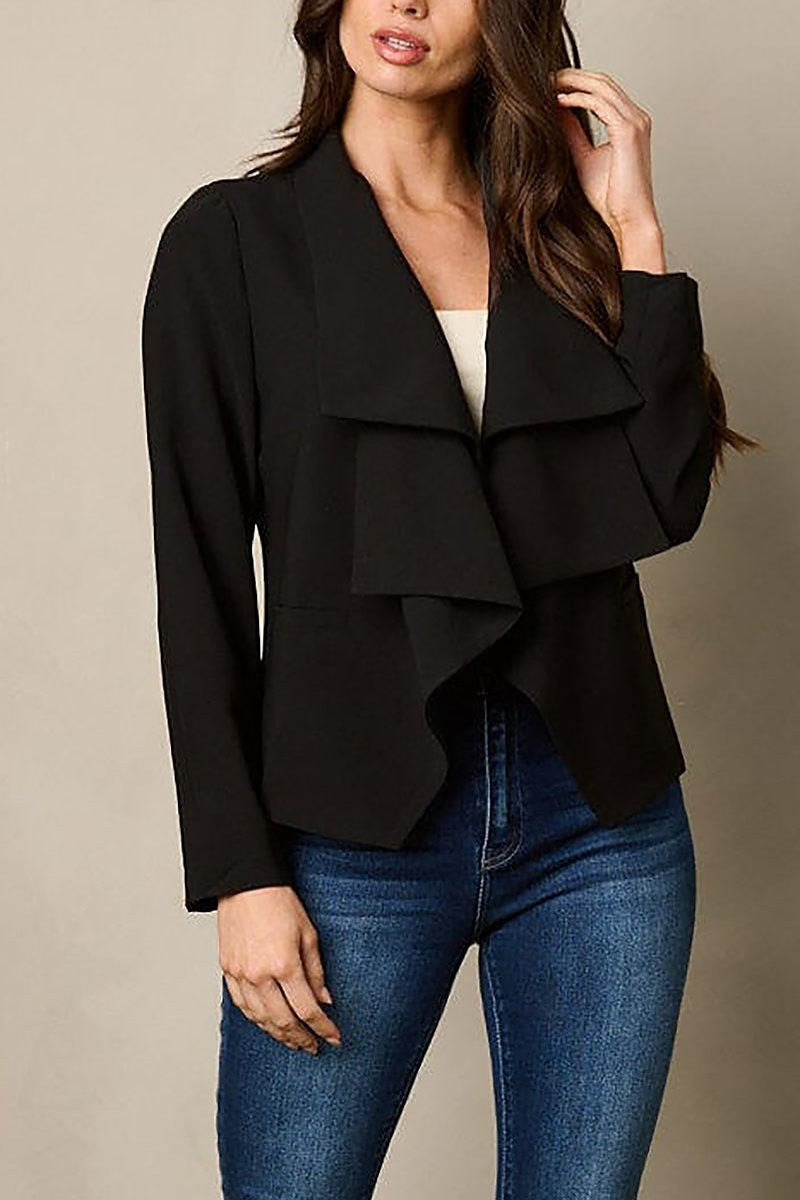 Long sleeve ruffle open front cardigan (EFWT2062)