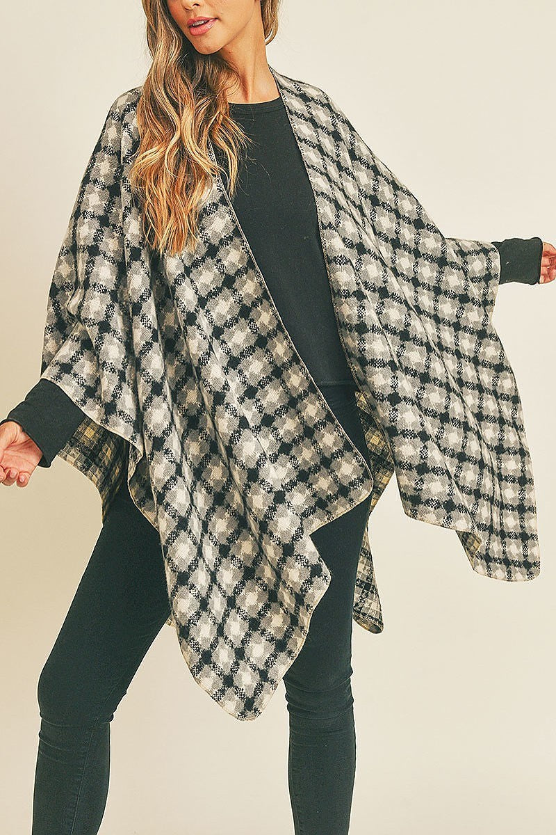 Plaid pattern ruana kimono (DGS5733)