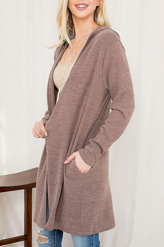 Long sleeve open front angora hoodie cardigan (DGS5621)