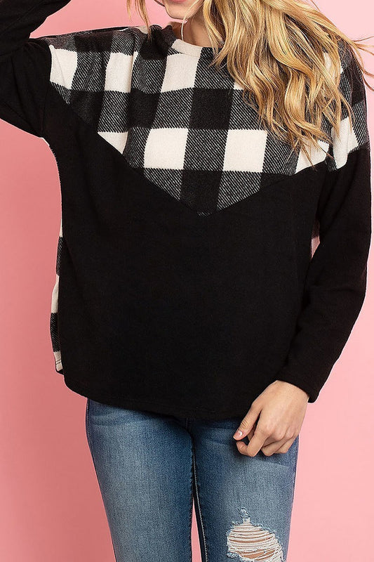 Plaid contrast brushed top (ED8183-LAST)