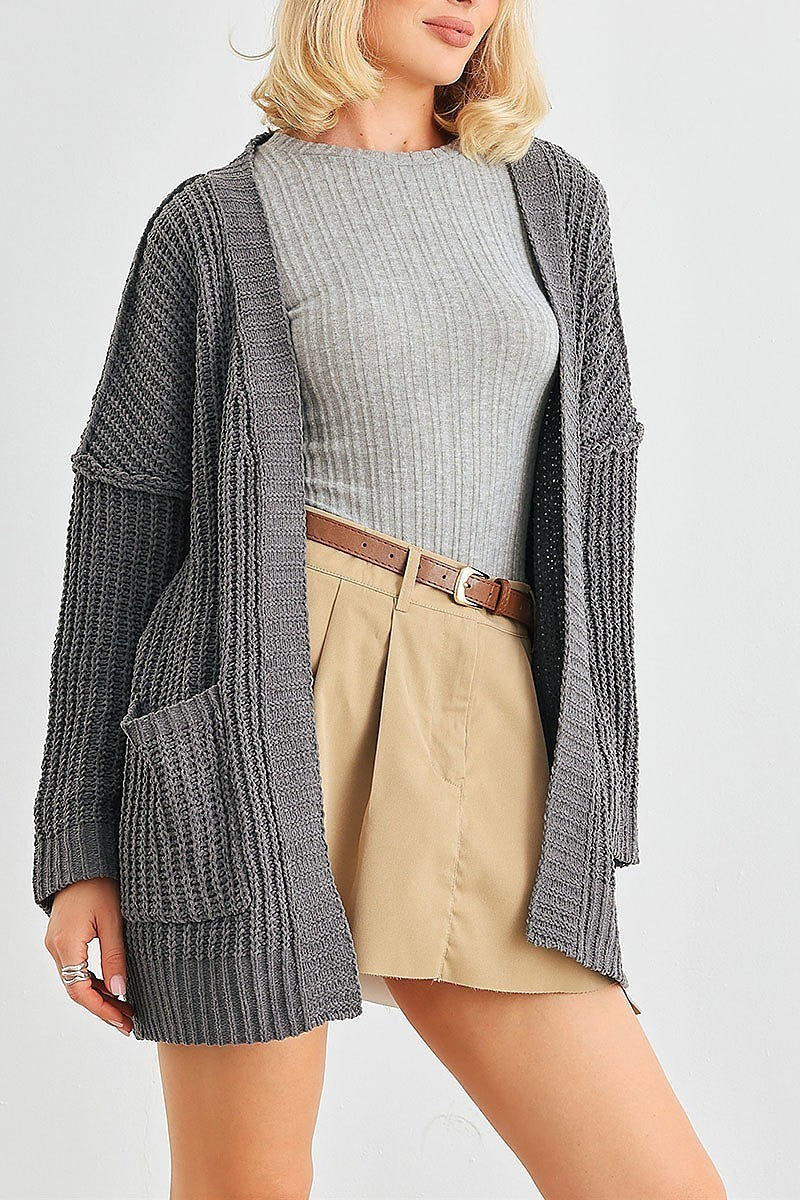 Long sleeve pocket detail open front cardigan (TED2051)