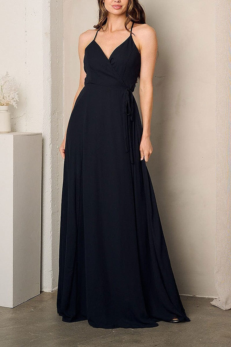 Sleeveless surplice self tie maxi dress (EFWT3239)