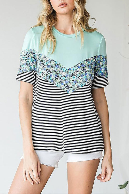 Color block short sleeve top (EF6110)