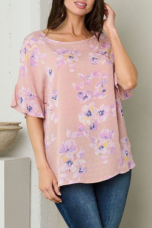 Short sleeve swiss dot floral top (EFWT1497)