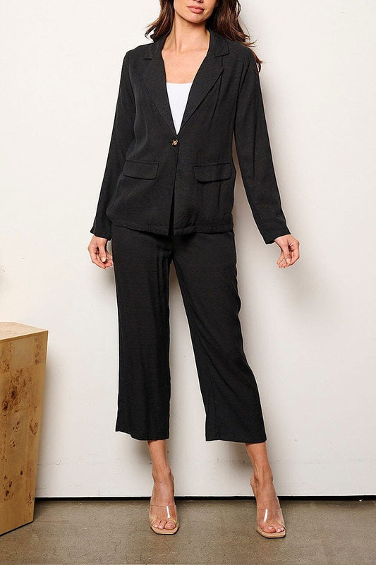 Long sleeve blazer & elastic waist pants 2pc. set (EFWT9647)