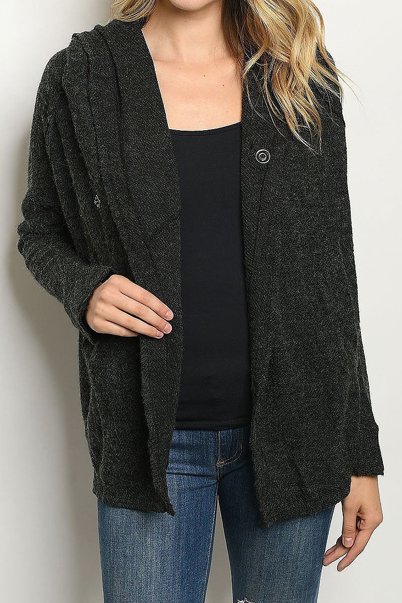 One button hoodie detail sweater (DGS4648-1)