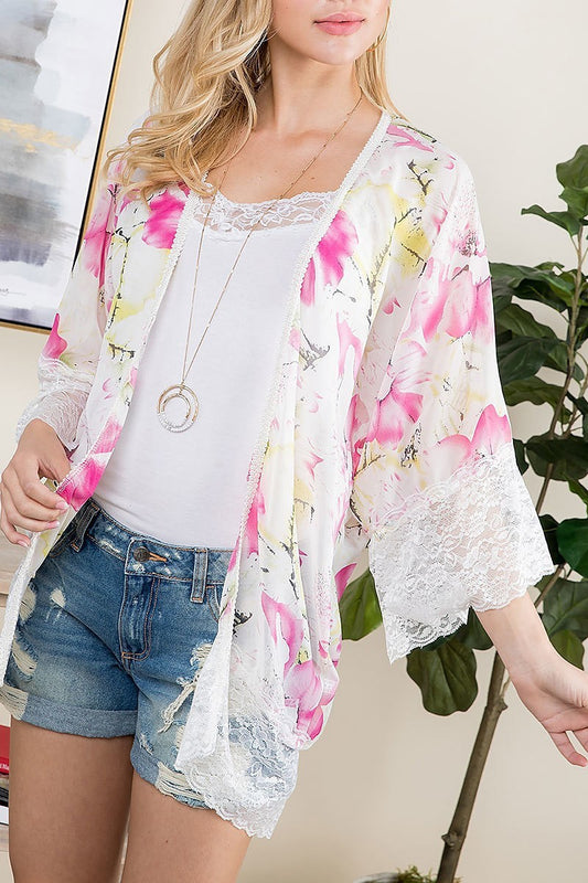 Floral printed lace kimono (ED8852-2)