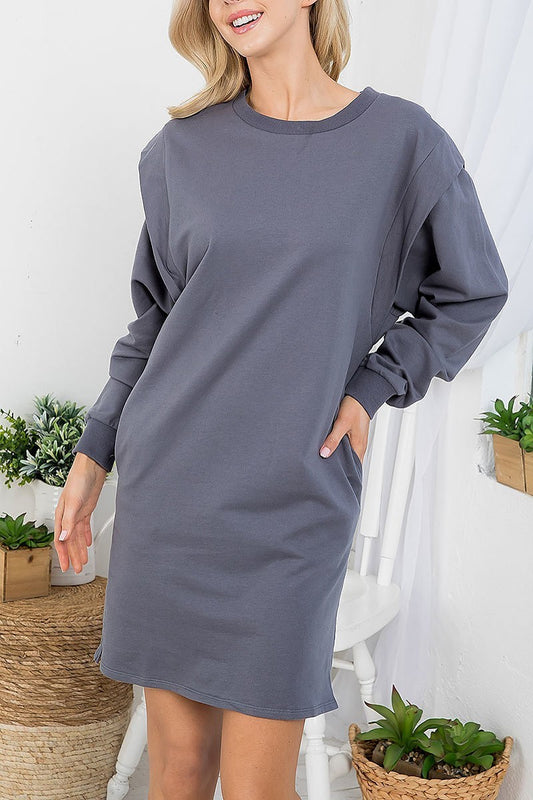 Pocket detail long sleeve tunic dress (DED7331)