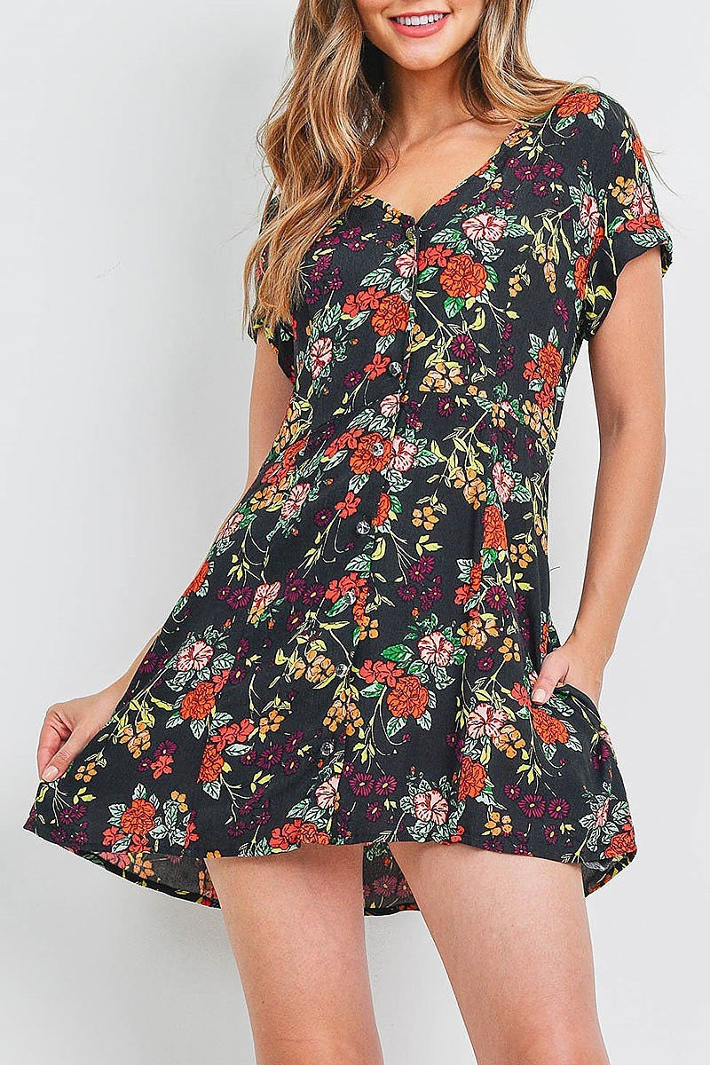 V neck floral print button front (DED6567)