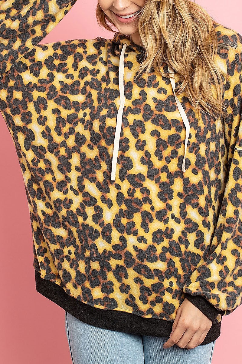 Animal print color block loose fit hoodie top (ED8151)