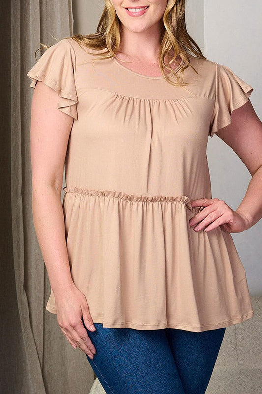 Short sleeve ruffle tiered tunic top (EFWT8204)