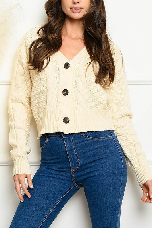 Long sleeve button up cardigan sweater (EDWT4727)