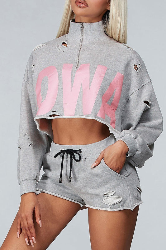 Long sleeve top and shorts graphic set (EDWT8098)