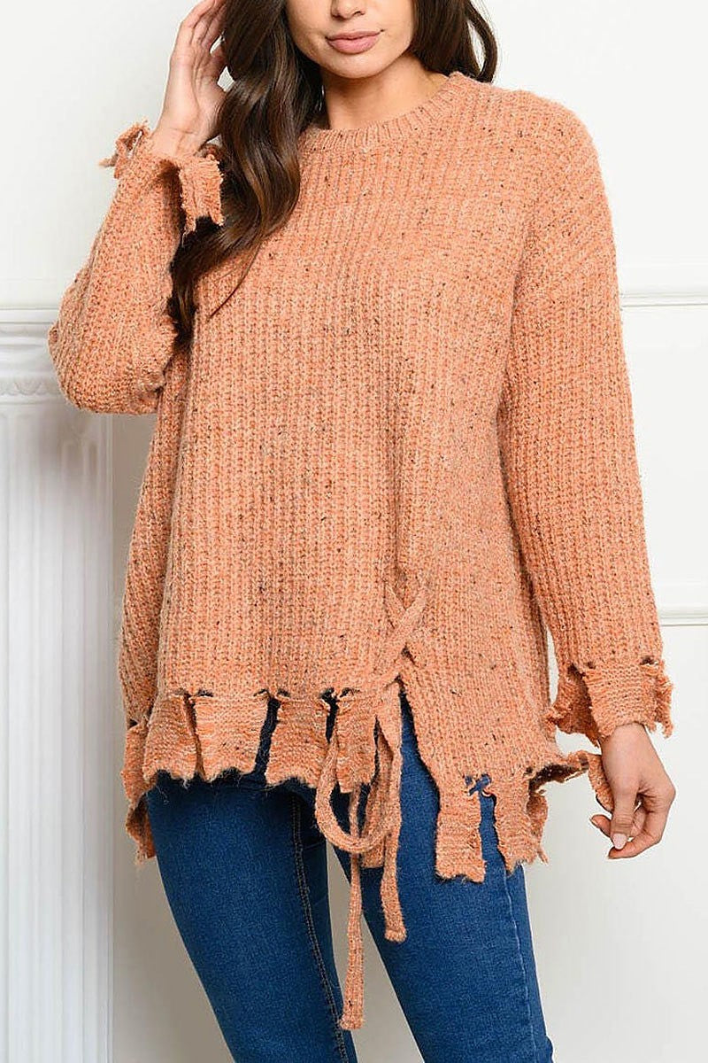 Long sleeve heathered yarn sweater (EDWT4051)