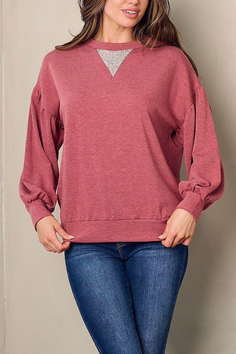 Long sleeve small studs detailed top (EFWT2896)