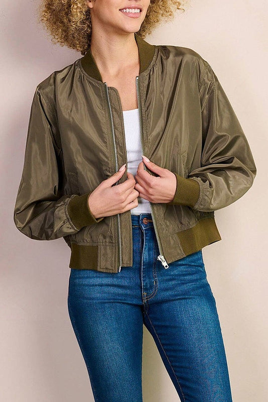 Long sleeve pockets zipper closure bomber jacket (EFWT8546)