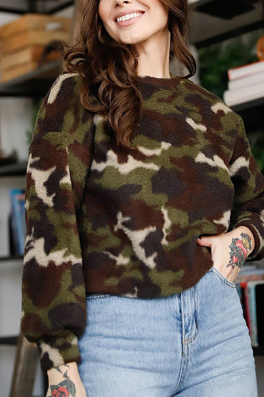 Camo sherpa crew neck sweaeter (TDG9063)