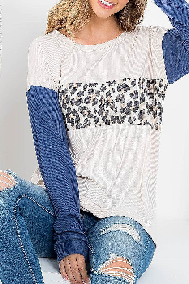 Animal print color block loose fit top (EF2426)