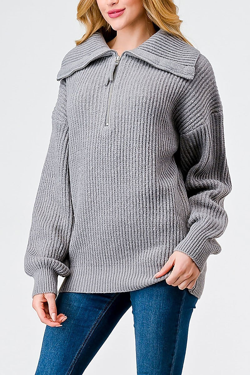 Zip up turtle neck long sleeve sweater (TED2039)