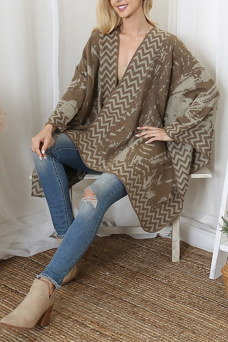 Zig zag border abstract warmer open front kimono (DGS6077)