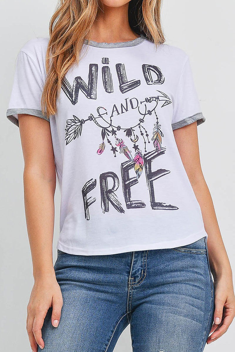 Wild and free graphic print round neck top (EF3060)