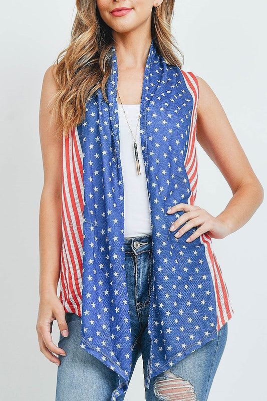 American fla drape open front vest kimono (ED9804)