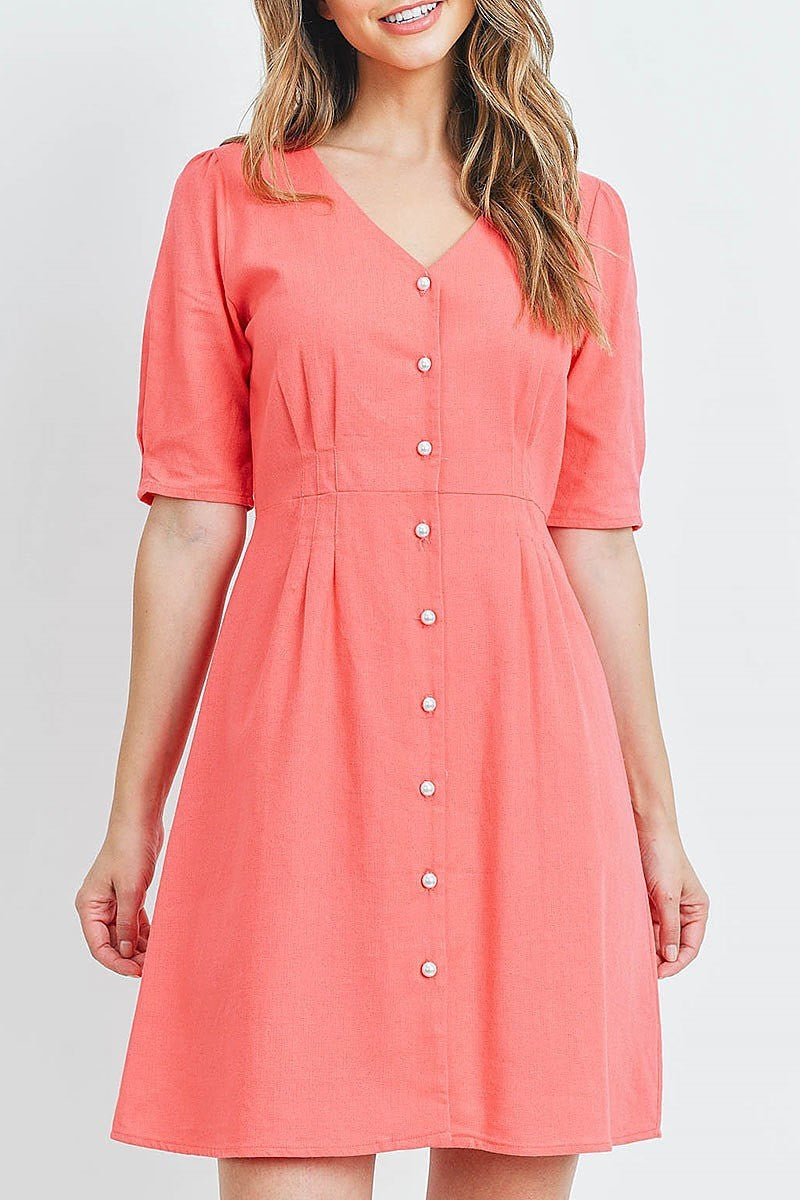 V neck button front dress (DED5861)