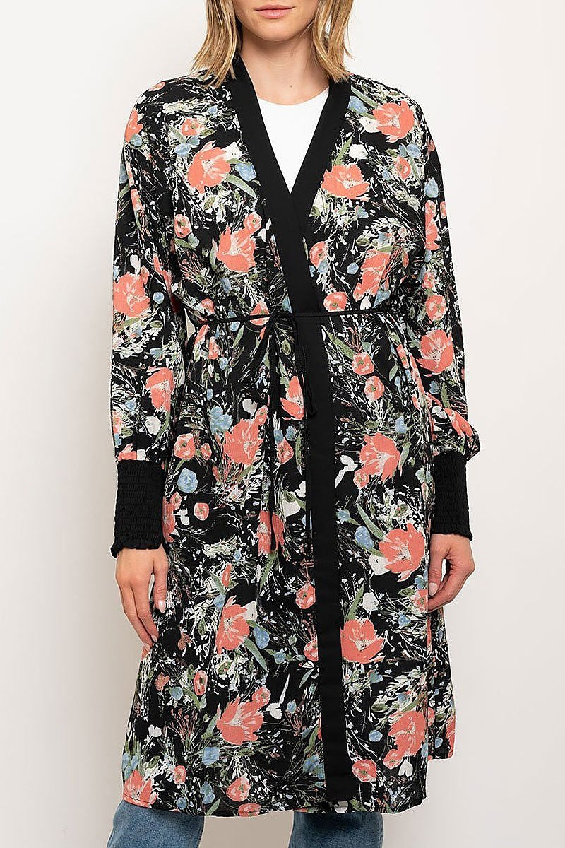 Long sleeve floral cardigan kimono (EDWT2373)