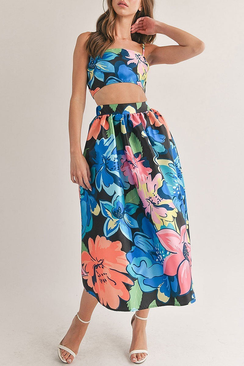 Sleeveless crop top & maxi skirt floral 2pc. set (EGWT2315)