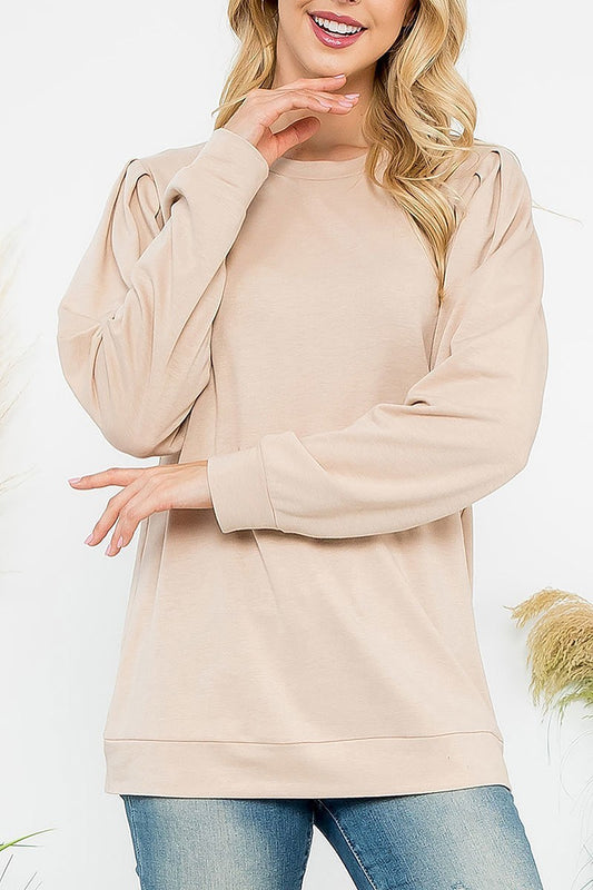 Puff sleeve round neck top (EF6919)