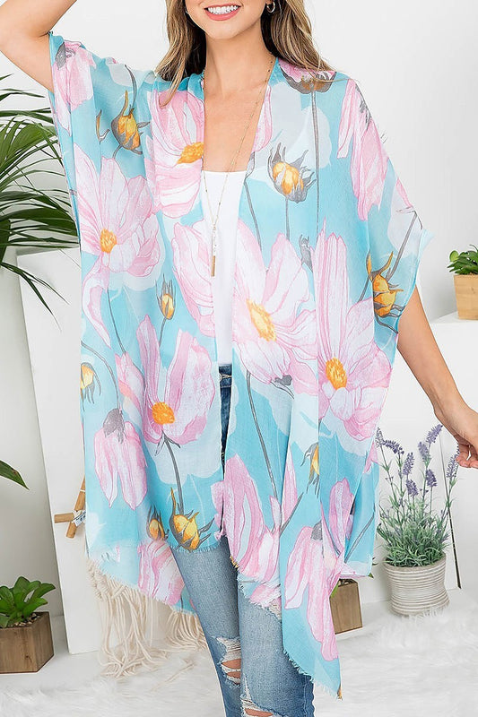 Flower print bohemiian open front kimono (EF3248)