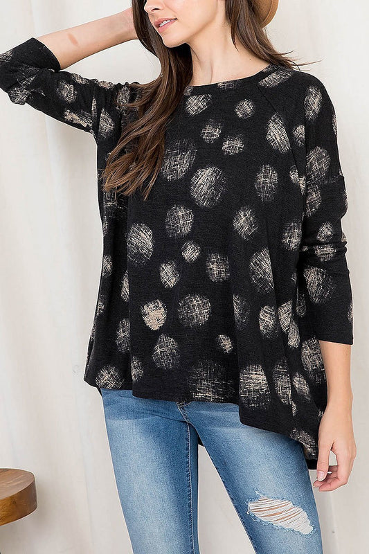 Geo print crew neck loose fit top (EF2678)