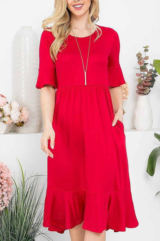 Ruffle cinch waist midi dress (DED8202)