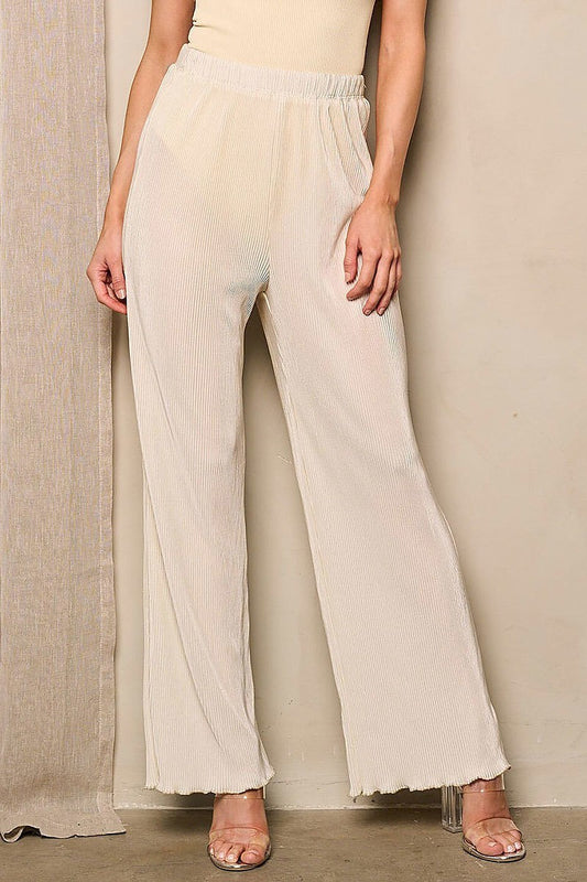 Elastic waist pleated wide leg pants (EFWT4958)