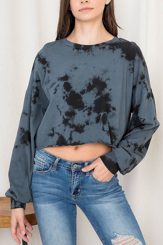 Crew neck bubble sleeve tie dye top (EF2691)