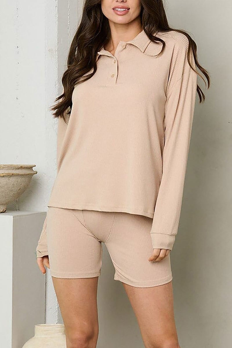 Long sleeve top and mini shorts ribbed set (EFWT1511)