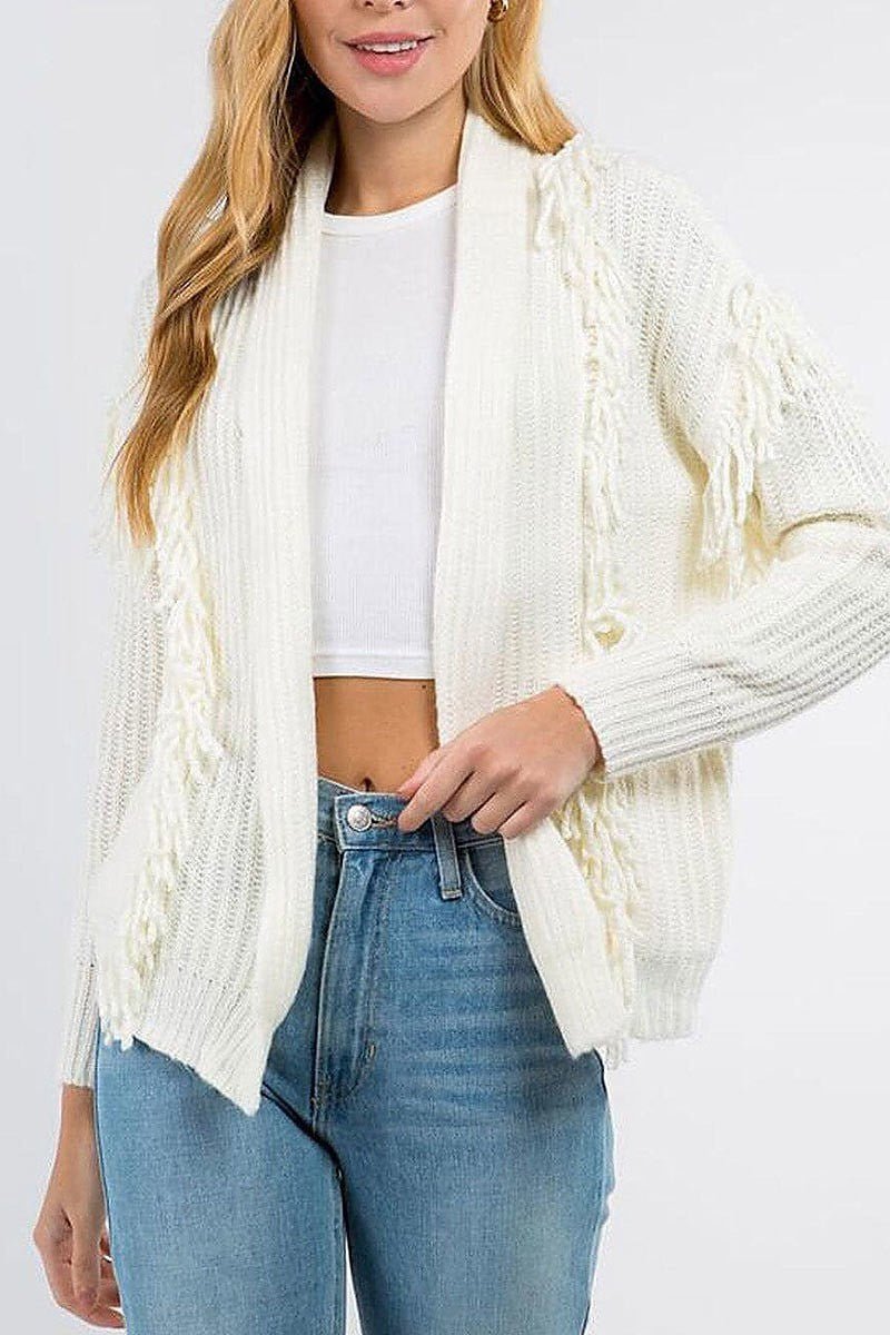 Long sleeve open front detailed cardigan (EFWT5273)