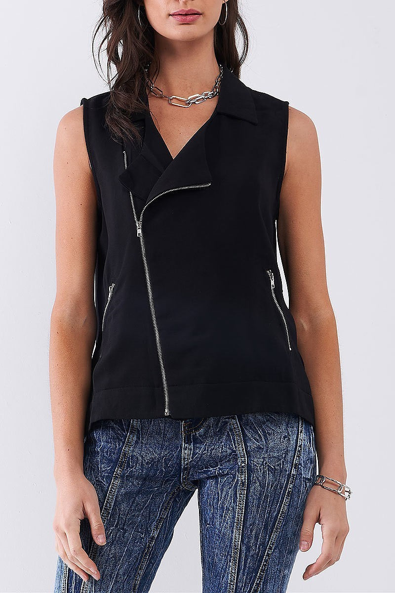 Zipper front pocket detail open front vest (TDG8034)