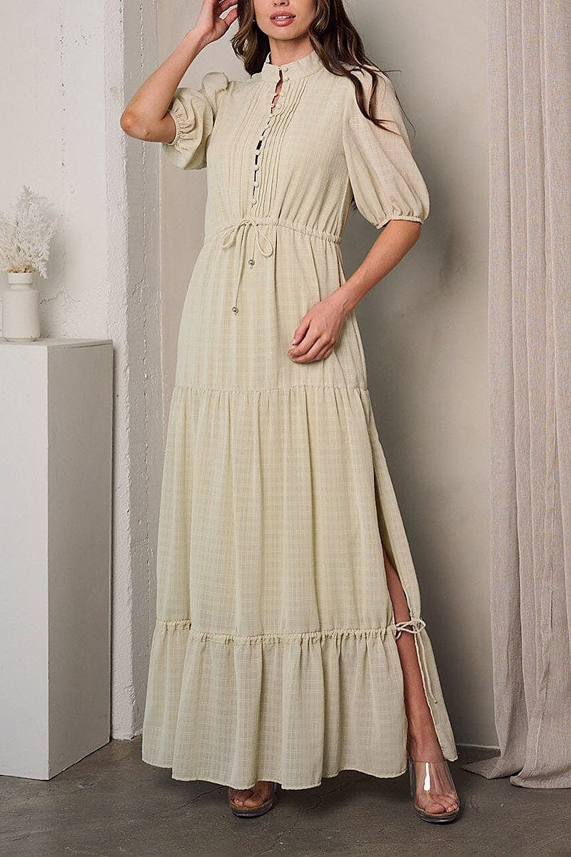 Short sleeve tiered side slit maxi dress (EGWT3091)